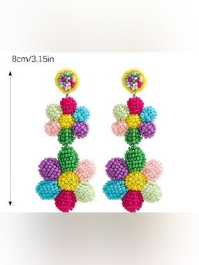 Handmade Multicolor Beaded Flower Drop Earrings - Floral Statement Jewelry